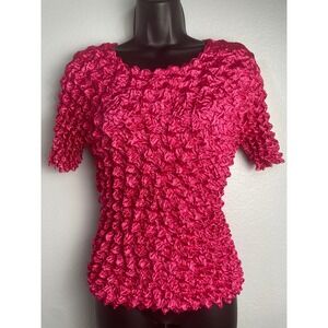 F.C. Women's Pink Textured Popcorn Bubble Short Sleeve Top One Size Y2K